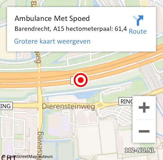 Locatie op kaart van de 112 melding: Ambulance Met Spoed Naar Barendrecht, A15 hectometerpaal: 61,4 op 16 december 2024 21:51