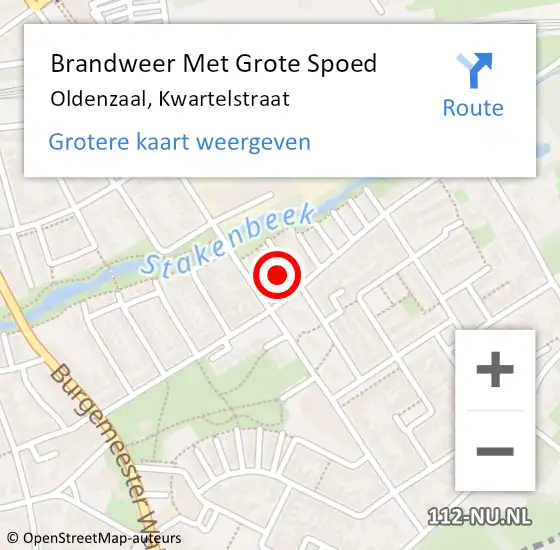 Locatie op kaart van de 112 melding: Brandweer Met Grote Spoed Naar Oldenzaal, Kwartelstraat op 16 december 2024 21:52