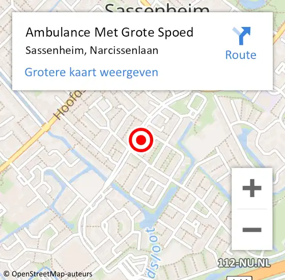 Locatie op kaart van de 112 melding: Ambulance Met Grote Spoed Naar Sassenheim, Narcissenlaan op 16 december 2024 21:58