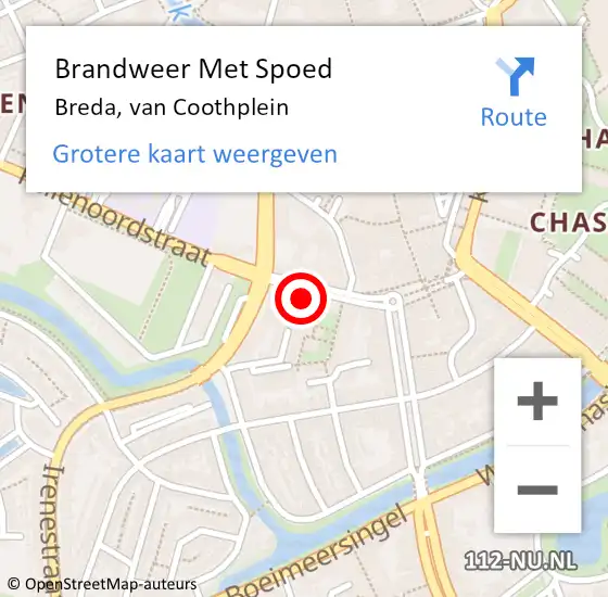 Locatie op kaart van de 112 melding: Brandweer Met Spoed Naar Breda, van Coothplein op 16 december 2024 22:20