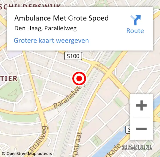 Locatie op kaart van de 112 melding: Ambulance Met Grote Spoed Naar Den Haag, Parallelweg op 16 december 2024 22:31