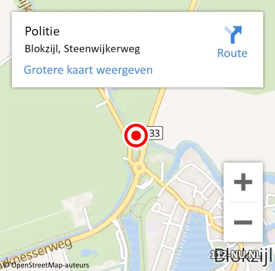 Locatie op kaart van de 112 melding: Politie Blokzijl, Steenwijkerweg op 16 december 2024 22:32