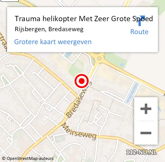 Locatie op kaart van de 112 melding: Trauma helikopter Met Zeer Grote Spoed Naar Rijsbergen, Bredaseweg op 17 december 2024 00:17