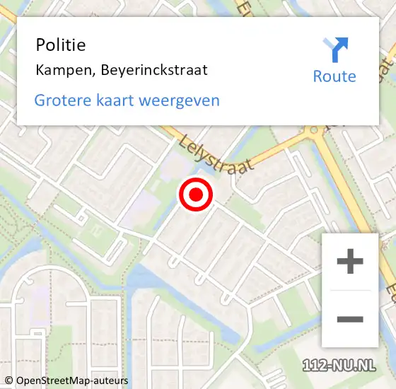 Locatie op kaart van de 112 melding: Politie Kampen, Beyerinckstraat op 17 december 2024 02:11