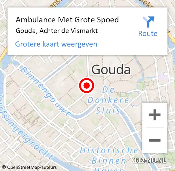 Locatie op kaart van de 112 melding: Ambulance Met Grote Spoed Naar Gouda, Achter de Vismarkt op 17 december 2024 03:58