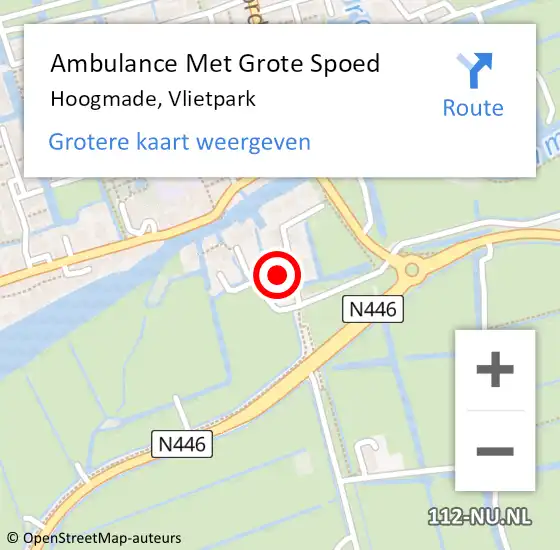 Locatie op kaart van de 112 melding: Ambulance Met Grote Spoed Naar Hoogmade, Vlietpark op 17 december 2024 04:59