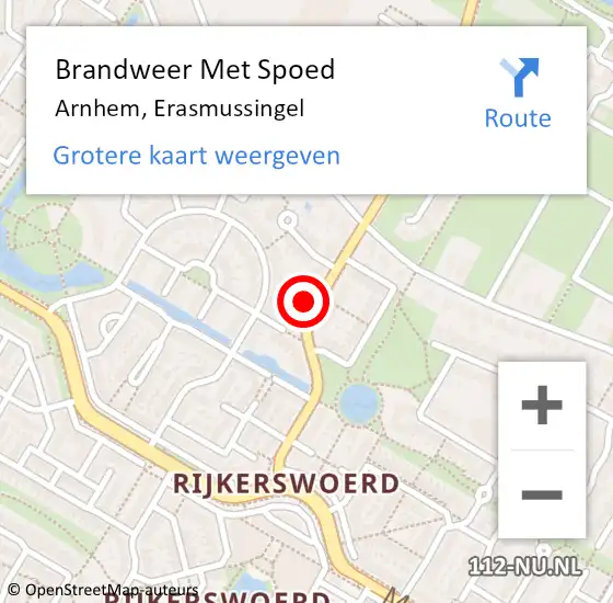 Locatie op kaart van de 112 melding: Brandweer Met Spoed Naar Arnhem, Erasmussingel op 17 december 2024 05:20