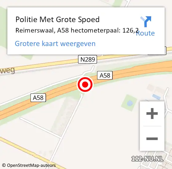 Locatie op kaart van de 112 melding: Politie Met Grote Spoed Naar Reimerswaal, A58 hectometerpaal: 126,2 op 17 december 2024 06:01