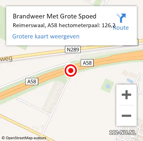 Locatie op kaart van de 112 melding: Brandweer Met Grote Spoed Naar Reimerswaal, A58 hectometerpaal: 126,2 op 17 december 2024 06:06