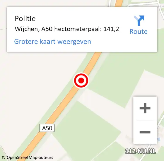 Locatie op kaart van de 112 melding: Politie Wijchen, A50 hectometerpaal: 141,2 op 17 december 2024 06:30