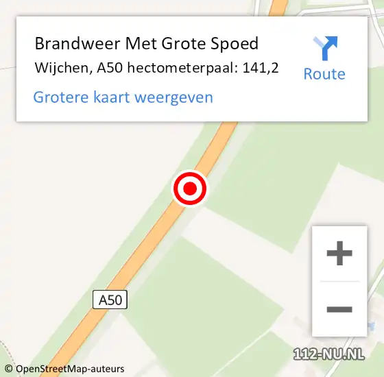 Locatie op kaart van de 112 melding: Brandweer Met Grote Spoed Naar Wijchen, A50 hectometerpaal: 141,2 op 17 december 2024 06:30