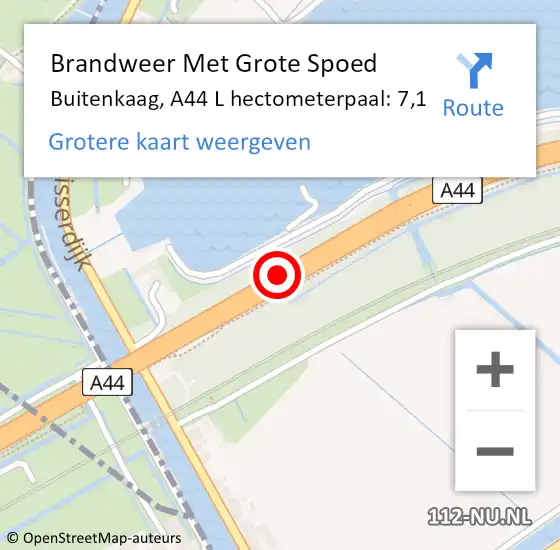 Locatie op kaart van de 112 melding: Brandweer Met Grote Spoed Naar Buitenkaag, A44 L hectometerpaal: 6,7 op 30 oktober 2014 16:32