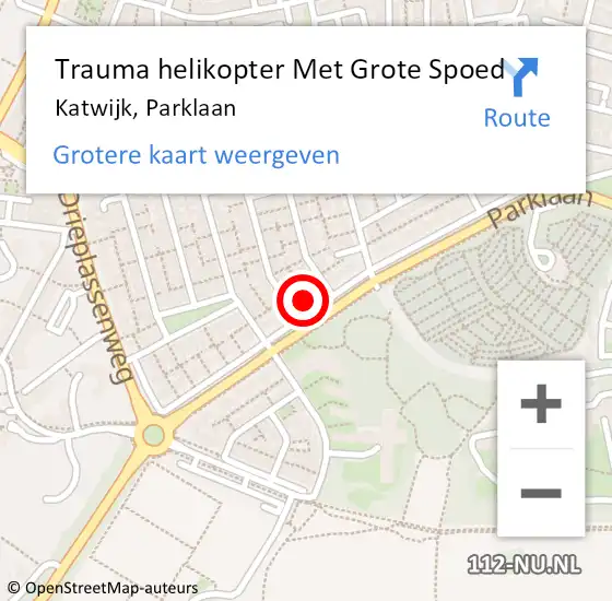 Locatie op kaart van de 112 melding: Trauma helikopter Met Grote Spoed Naar Katwijk, Parklaan op 17 december 2024 07:17