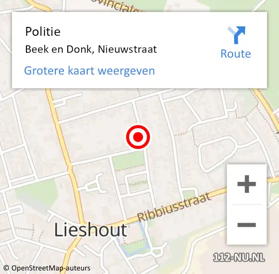 Locatie op kaart van de 112 melding: Politie Beek en Donk, Nieuwstraat op 17 december 2024 08:02