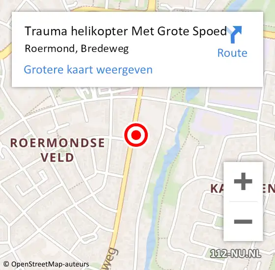 Locatie op kaart van de 112 melding: Trauma helikopter Met Grote Spoed Naar Roermond, Bredeweg op 17 december 2024 08:04