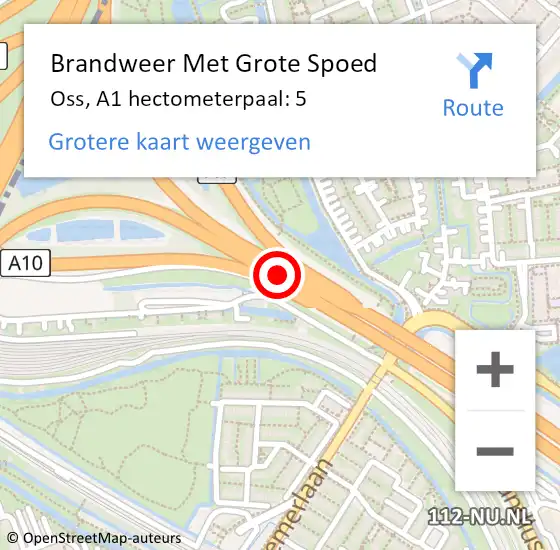 Locatie op kaart van de 112 melding: Brandweer Met Grote Spoed Naar Oss, A1 hectometerpaal: 5 op 17 december 2024 08:11