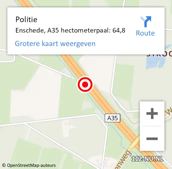 Locatie op kaart van de 112 melding: Politie Hengelo (O), A35 hectometerpaal: 64,8 op 17 december 2024 08:39