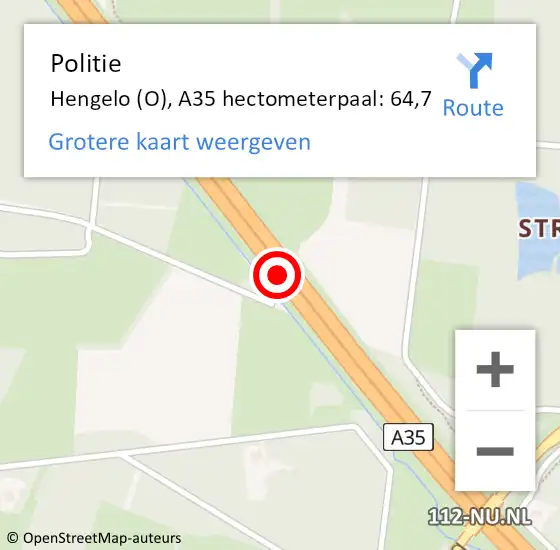 Locatie op kaart van de 112 melding: Politie Hengelo (O), A35 hectometerpaal: 64,7 op 17 december 2024 08:51