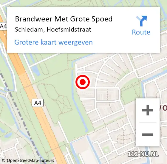 Locatie op kaart van de 112 melding: Brandweer Met Grote Spoed Naar Schiedam, Hoefsmidstraat op 17 december 2024 09:41