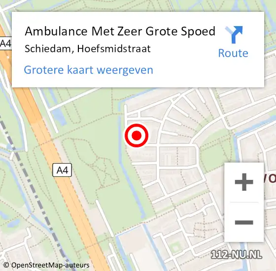 Locatie op kaart van de 112 melding: Ambulance Met Zeer Grote Spoed Naar Schiedam, Hoefsmidstraat op 17 december 2024 09:42