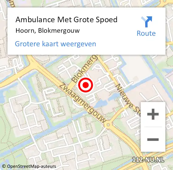 Locatie op kaart van de 112 melding: Ambulance Met Grote Spoed Naar Hoorn, Blokmergouw op 17 december 2024 10:07