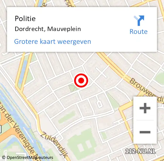 Locatie op kaart van de 112 melding: Politie Dordrecht, Mauveplein op 17 december 2024 10:26