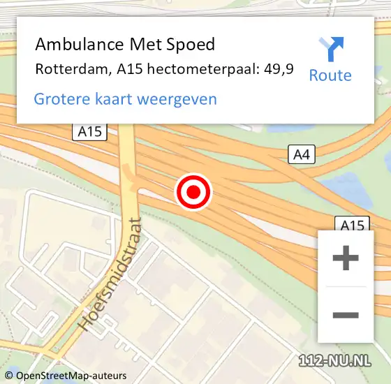 Locatie op kaart van de 112 melding: Ambulance Met Spoed Naar Rotterdam, A15 hectometerpaal: 49,9 op 17 december 2024 11:37