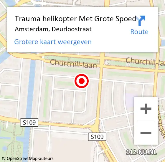 Locatie op kaart van de 112 melding: Trauma helikopter Met Grote Spoed Naar Amsterdam, Deurloostraat op 17 december 2024 12:56