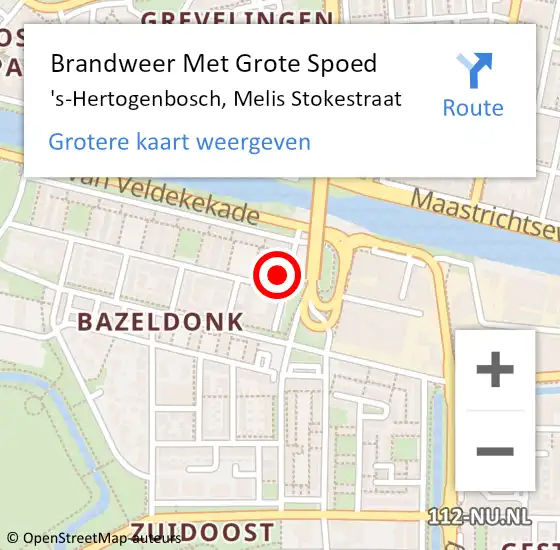 Locatie op kaart van de 112 melding: Brandweer Met Grote Spoed Naar 's-Hertogenbosch, Melis Stokestraat op 17 december 2024 12:57