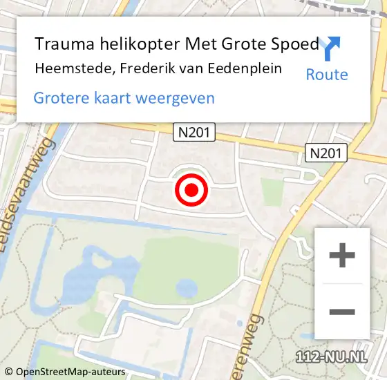 Locatie op kaart van de 112 melding: Trauma helikopter Met Grote Spoed Naar Heemstede, Frederik van Eedenplein op 17 december 2024 12:59