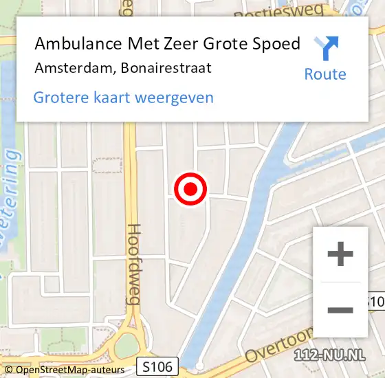 Locatie op kaart van de 112 melding: Ambulance Met Zeer Grote Spoed Naar Amsterdam, Bonairestraat op 17 december 2024 13:08