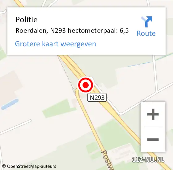 Locatie op kaart van de 112 melding: Politie Roerdalen, N293 hectometerpaal: 6,5 op 17 december 2024 13:14