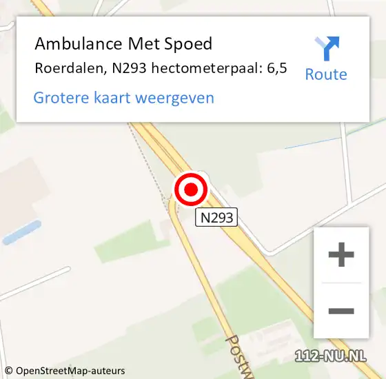 Locatie op kaart van de 112 melding: Ambulance Met Spoed Naar Roerdalen, N293 hectometerpaal: 6,5 op 17 december 2024 13:14