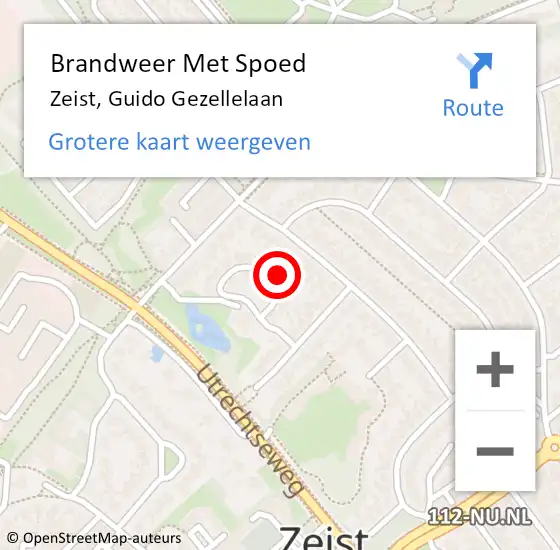 Locatie op kaart van de 112 melding: Brandweer Met Spoed Naar Zeist, Guido Gezellelaan op 17 december 2024 13:41