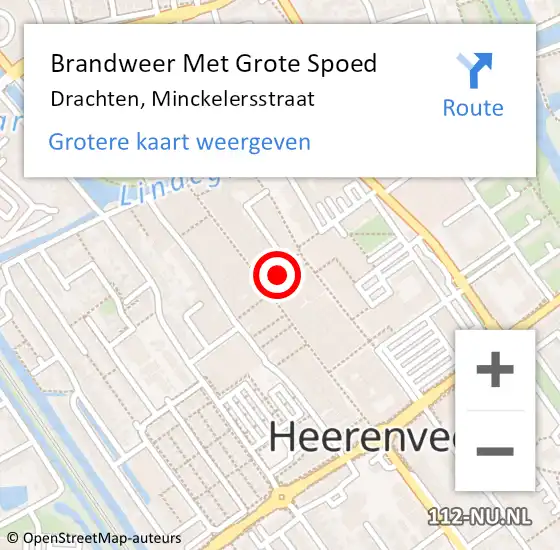 Locatie op kaart van de 112 melding: Brandweer Met Grote Spoed Naar Drachten, Minckelersstraat op 17 december 2024 14:28