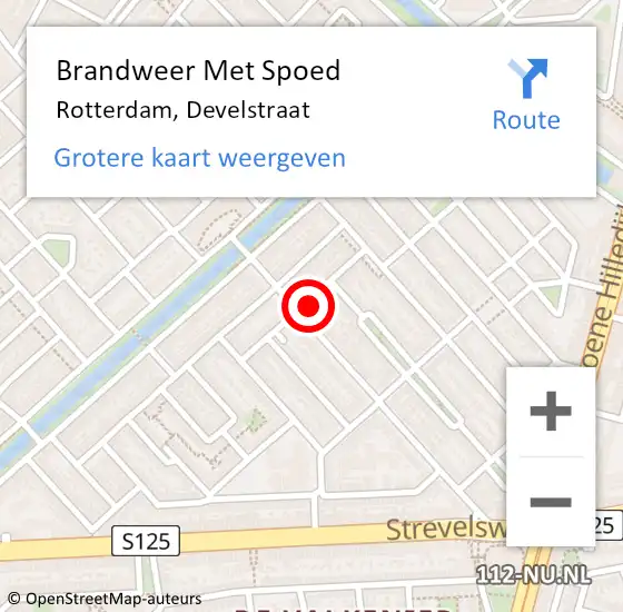 Locatie op kaart van de 112 melding: Brandweer Met Spoed Naar Rotterdam, Develstraat op 17 december 2024 14:29