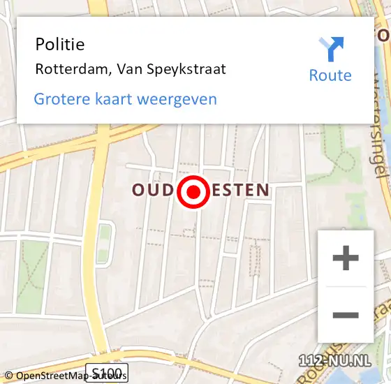 Locatie op kaart van de 112 melding: Politie Rotterdam, Van Speykstraat op 17 december 2024 14:36