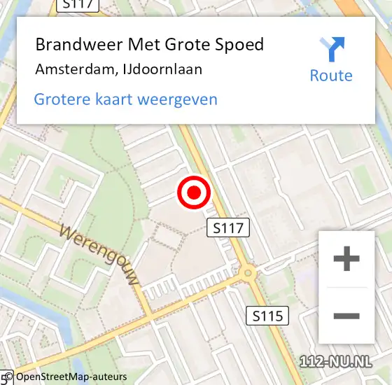 Locatie op kaart van de 112 melding: Brandweer Met Grote Spoed Naar Amsterdam, IJdoornlaan op 17 december 2024 14:57