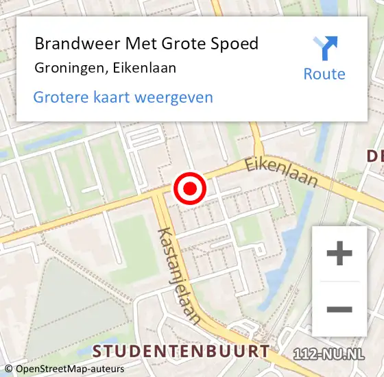 Locatie op kaart van de 112 melding: Brandweer Met Grote Spoed Naar Groningen, Eikenlaan op 17 december 2024 15:02