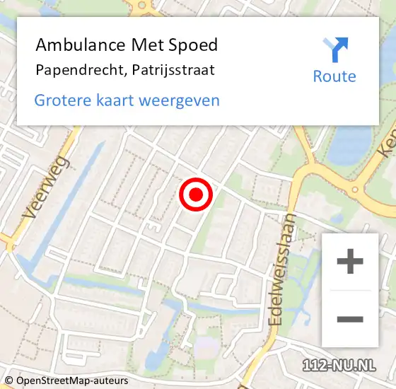 Locatie op kaart van de 112 melding: Ambulance Met Spoed Naar Papendrecht, Patrijsstraat op 17 december 2024 15:12