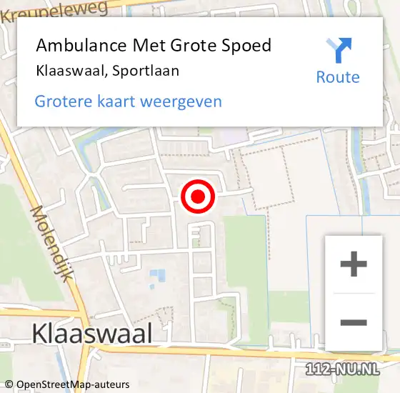 Locatie op kaart van de 112 melding: Ambulance Met Grote Spoed Naar Klaaswaal, Sportlaan op 17 december 2024 15:12