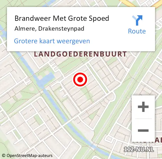 Locatie op kaart van de 112 melding: Brandweer Met Grote Spoed Naar Almere, Drakensteynpad op 17 december 2024 15:14