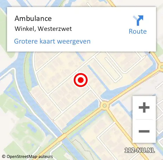 Locatie op kaart van de 112 melding: Ambulance Winkel, Westerzwet op 17 december 2024 15:59