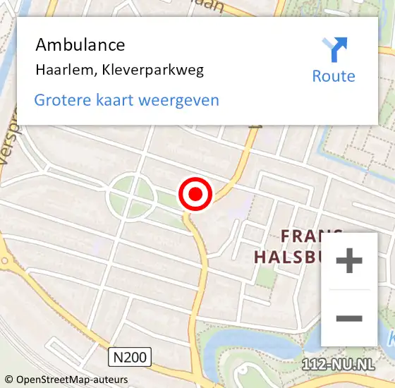 Locatie op kaart van de 112 melding: Ambulance Haarlem, Kleverparkweg op 17 december 2024 16:20