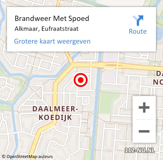 Locatie op kaart van de 112 melding: Brandweer Met Spoed Naar Alkmaar, Eufraatstraat op 17 december 2024 16:27