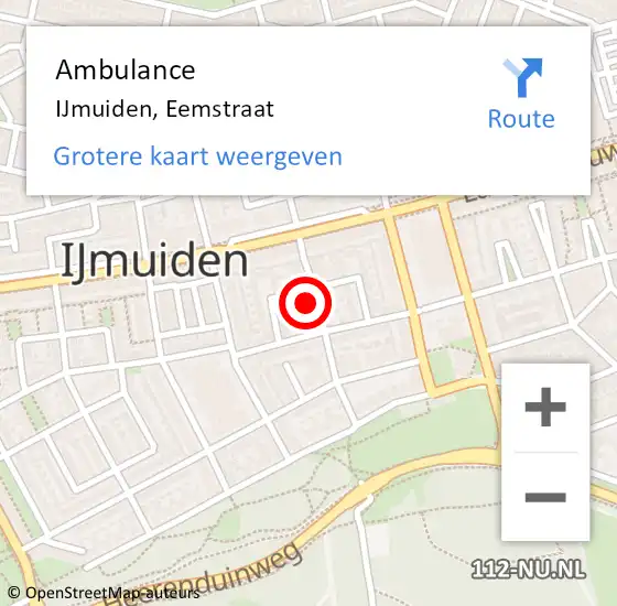 Locatie op kaart van de 112 melding: Ambulance IJmuiden, Eemstraat op 17 december 2024 16:28