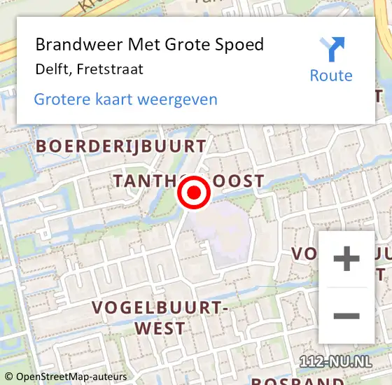 Locatie op kaart van de 112 melding: Brandweer Met Grote Spoed Naar Delft, Fretstraat op 17 december 2024 17:20