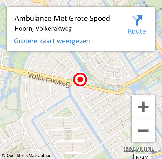 Locatie op kaart van de 112 melding: Ambulance Met Grote Spoed Naar Hoorn, Volkerakweg op 17 december 2024 18:02