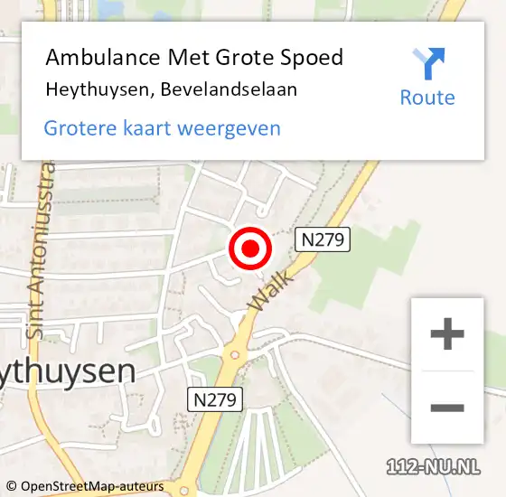 Locatie op kaart van de 112 melding: Ambulance Met Grote Spoed Naar Heythuysen, Bevelandselaan op 17 december 2024 18:05