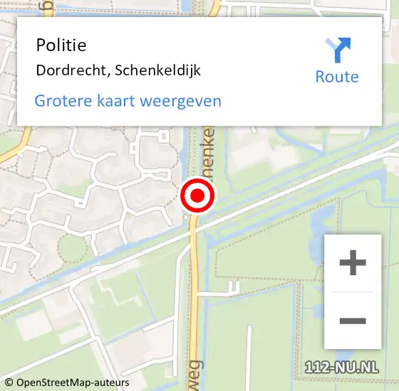 Locatie op kaart van de 112 melding: Politie Dordrecht, Schenkeldijk op 17 december 2024 18:13